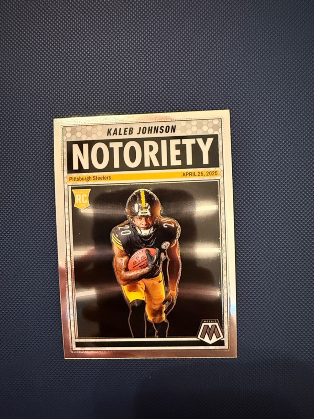 Kaleb Johnson 2025 Panini Mosaic Notoriety Pittsburgh Steelers NFL Football Card